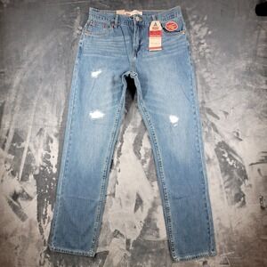 Levis 502 Regular Taper Distressed Womens Blue Jeans Medium Wash 29x29 NWT‎